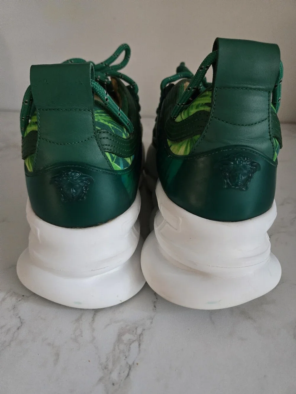 USED Versace Green Jungle Chain Reaction Sneakers Size 42 Or Mens 8.5/9